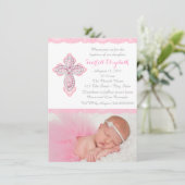 Pink Lace Diamond Cross Foto doop doop doopsel Kaart (Staand voorkant)