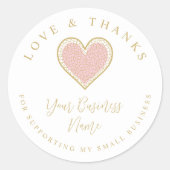 Pink Lace Effect Heart Love & Thanks Supporting Ronde Sticker (Voorkant)