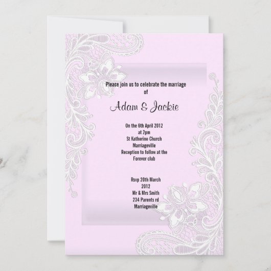 PINK LACE ELEGANT CLASSY WEDDING KAART (Voorkant)