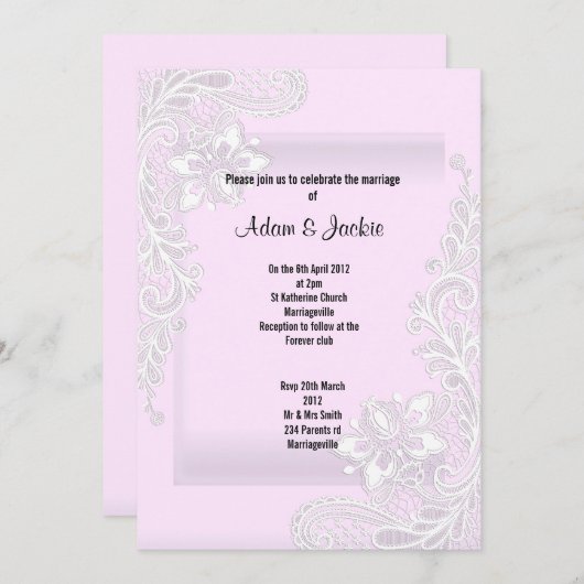 PINK LACE ELEGANT CLASSY WEDDING KAART (Voorkant / Achterkant)