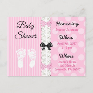 Pink Lace en Bow's Girl's Baby shower Invitation Uitnodiging Briefkaart