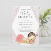 Pink Lace Girl  Baby shower Invite Kaart (Staand voorkant)
