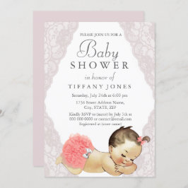Pink Lace Girl  Baby shower Invite Kaart