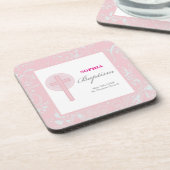 Pink Lace Girl Baptisme Bier Onderzetter (Linkerzijde)