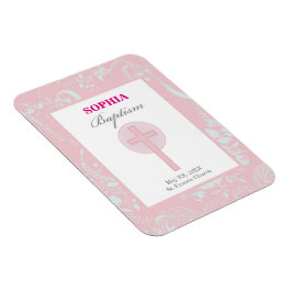 Pink Lace Girl Baptisme Magneet