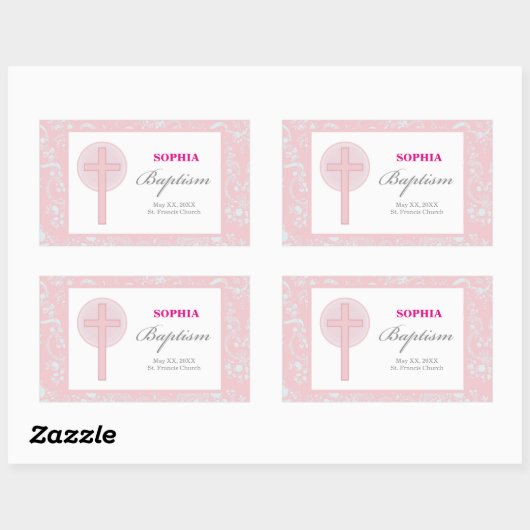 Pink Lace Girl Baptisme Rechthoekige Sticker (Vel)