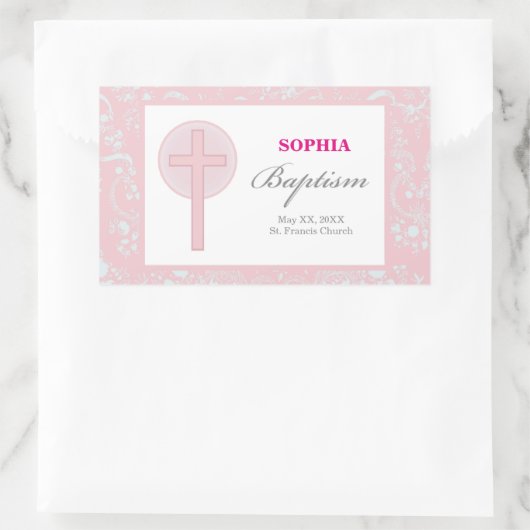 Pink Lace Girl Baptisme Rechthoekige Sticker (Tas)