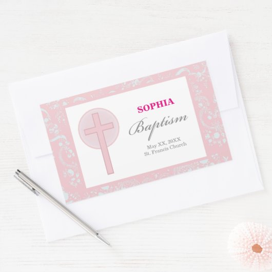 Pink Lace Girl Baptisme Rechthoekige Sticker (Envelop)