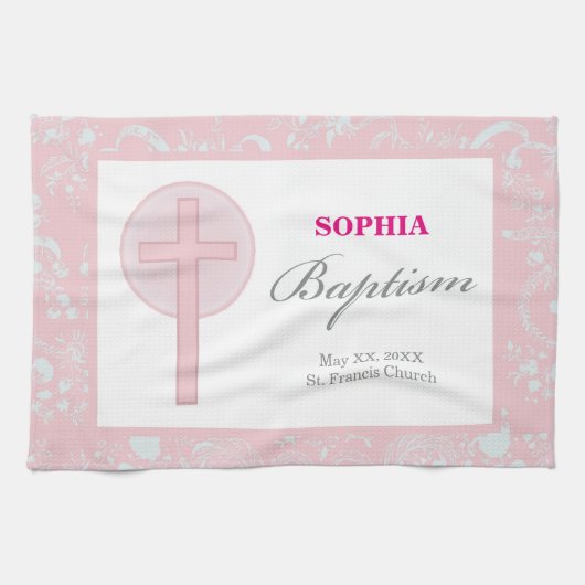Pink Lace Girl Baptisme Theedoek (Horizontaal)