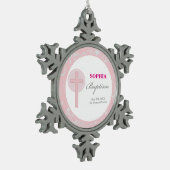 Pink Lace Girl Baptisme Tin Sneeuwvlok Ornament (Links)
