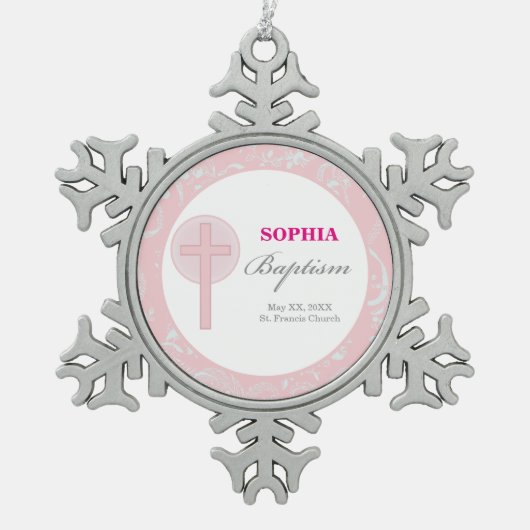 Pink Lace Girl Baptisme Tin Sneeuwvlok Ornament (Voorkant)