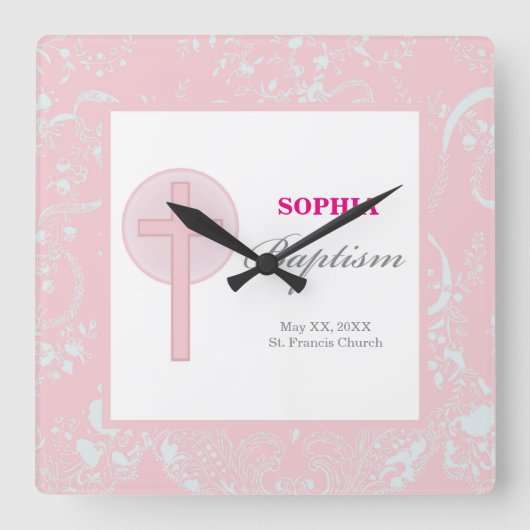 Pink Lace Girl Baptisme Vierkante Klok (Voorkant)