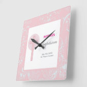 Pink Lace Girl Baptisme Vierkante Klok (Hoek)