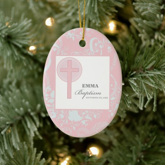 Pink Lace Girl doop gepersonaliseerd Keramisch Ornament (Boom)