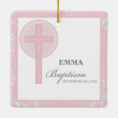 Pink Lace Girl doop gepersonaliseerd Keramisch Ornament (Achterkant)