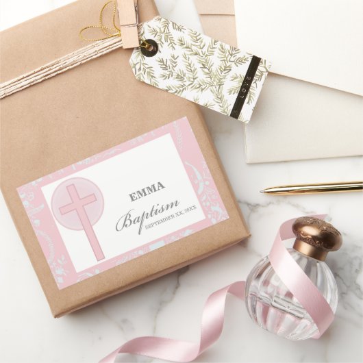 Pink Lace Girl doop gepersonaliseerd Rechthoekige Sticker (Geschenken)