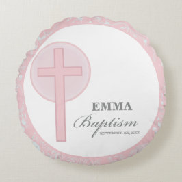 Pink Lace Girl doop gepersonaliseerd Rond Kussen