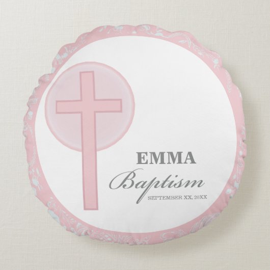 Pink Lace Girl doop gepersonaliseerd Rond Kussen (Voorkant)