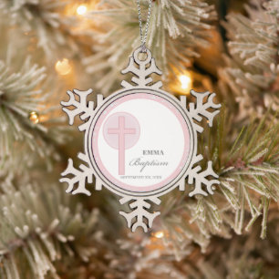 Pink Lace Girl doop gepersonaliseerd Tin Sneeuwvlok Ornament