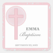 Pink Lace Girl doop gepersonaliseerd Vierkante Sticker (Voorkant)