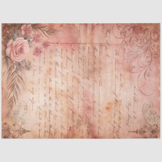 Pink Lace Grunge Old Letter Decoupage Tissuepapier (Voorkant)