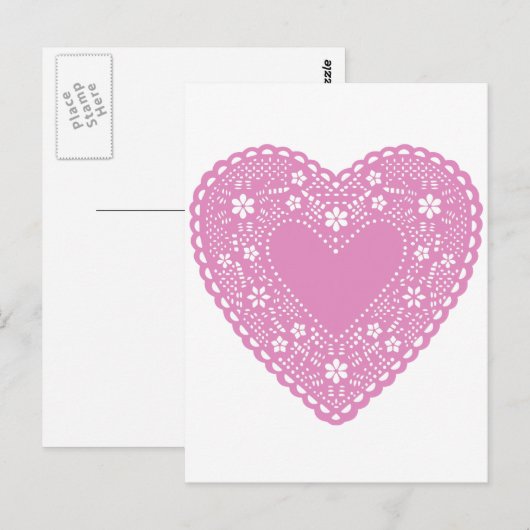 Pink Lace Heart Briefkaart (Voorkant / Achterkant)