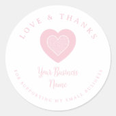 Pink Lace Heart Love & Thanks Supporting Business Ronde Sticker (Voorkant)