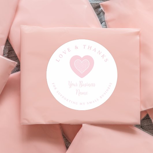 Pink Lace Heart Love & Thanks Supporting Business Ronde Sticker