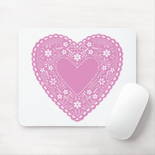 Pink Lace Heart Muismat (Met muis)