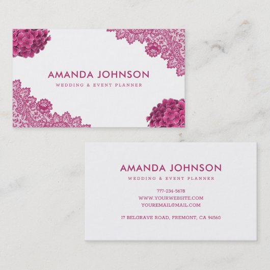 Pink Lace Hydrangea Floral Wedding Event Planner Visitekaartje (Voorkant / Achterkant)
