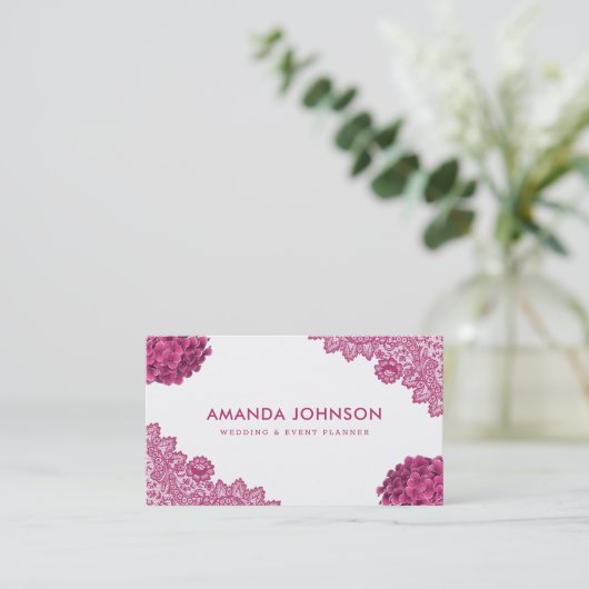 Pink Lace Hydrangea Floral Wedding Event Planner Visitekaartje (Staand voorkant)