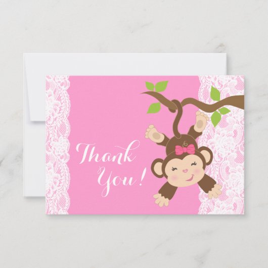 Pink Lace Monkey Baby Girl Bedankt (Voorkant)