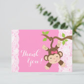 Pink Lace Monkey Baby Girl Bedankt (Staand voorkant)