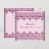 Pink Lace Parels Meisjes Roze 1e Communie Kaart (Voorkant / Achterkant)