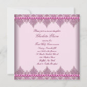 Pink Lace Parels Meisjes Roze 1e Communie Kaart (Achterkant)