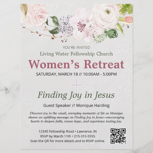 Pink Lace Spring Floral Women's Retreat Invitation Flyer (Voorkant)