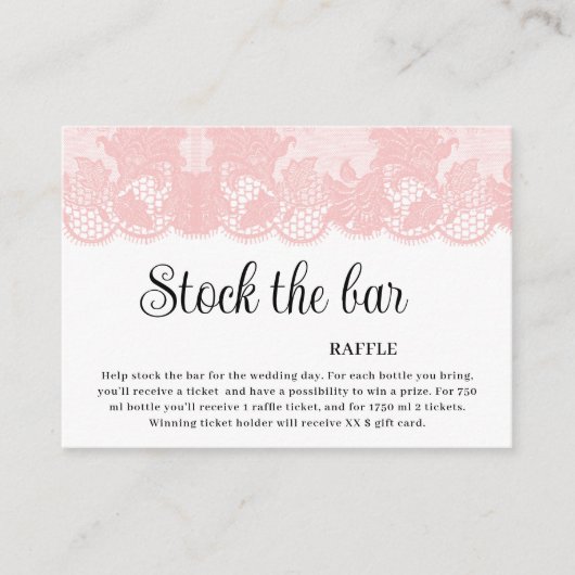 Pink Lace Stock the bar Bridal Shower  Informatiekaartje (Voorkant)