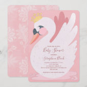 Pink Lace Swan Princess Baby shower Kaart (Voorkant / Achterkant)