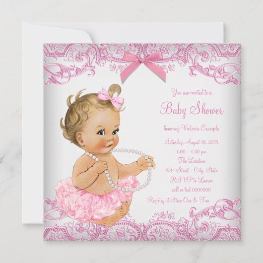 Pink Lace Tutu Girl Baby shower Kaart (Voorkant)