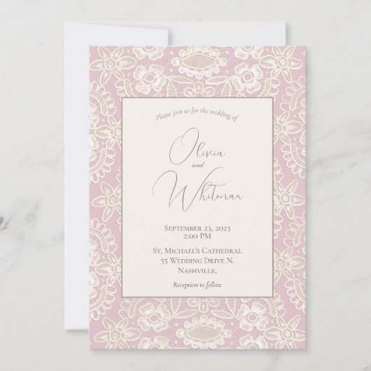Pink Lace Wedding Invitations Kaart (Voorkant)