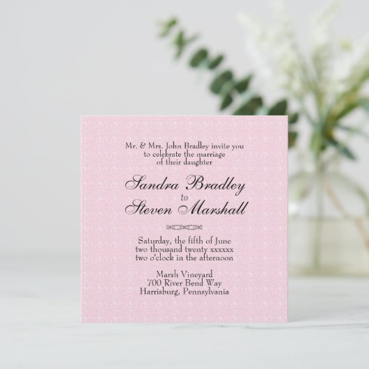 Pink Lace Wedding Invitations Kaart (Staand voorkant)