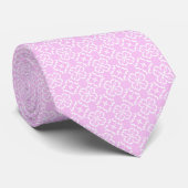 Pink Lace & White Floral Lattice Pattern Stropdas (Opgerold)