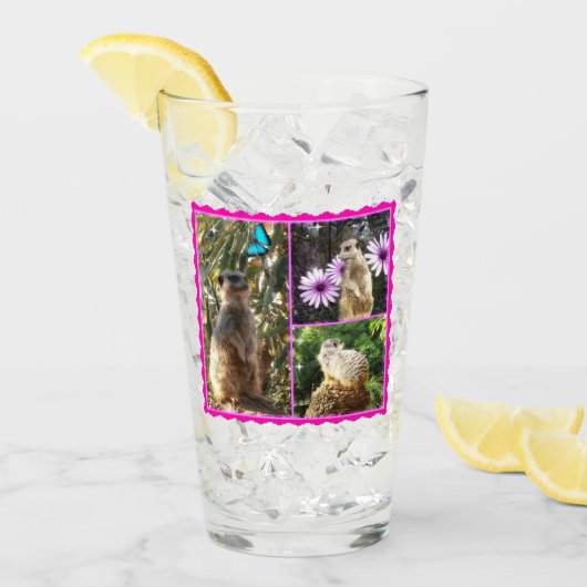 Pink Lacy Meerkat Collarge Glas (Voorkant ijs)