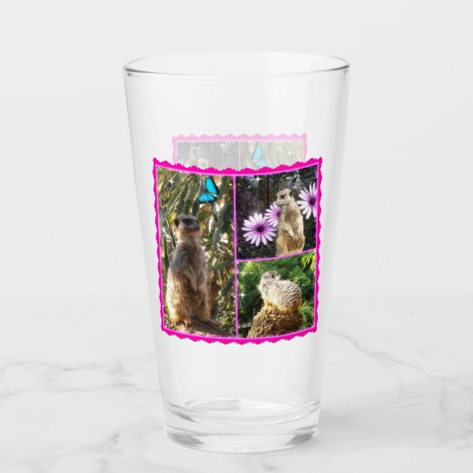 Pink Lacy Meerkat Collarge Glas (Voorkant)