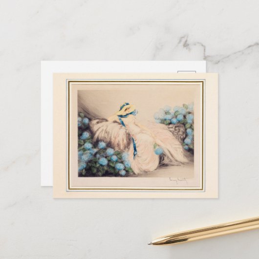 Pink Lady (1933) van Louis Icart Briefkaart (Voorkant / Achterkant in situ)