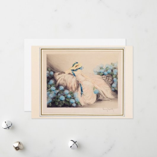 Pink Lady (1933) van Louis Icart Feestdagenkaart (Voorkant / Achterkant in situ)