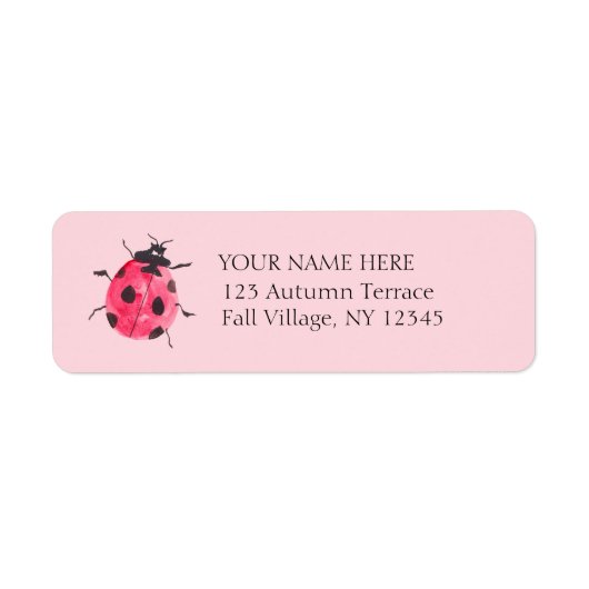 Pink Lady Bug Hand-Painted Return Address Labels (Voorkant)