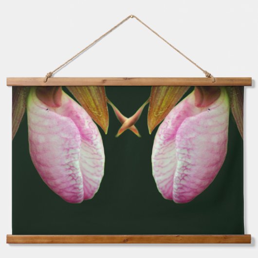 Pink Lady Slipper Orchid Flower Mirror Abstract Hangend Wandkleed (Voorkant)