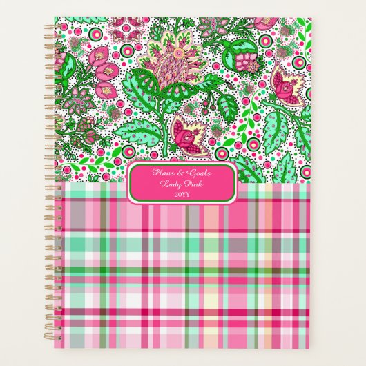 Pink Lady Slipper Plaid Folk Art Planner (Voorkant)