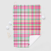 Pink Lady Slipper Wildflower Plaid Roze en Groen Golfhanddoek (Insitu)